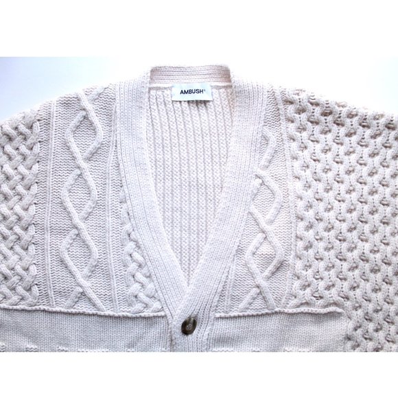 AMBUSH Patchwork Knit Logo Cardigan / Small / Birch Oversized Logo Mens - Picture 7 of 14